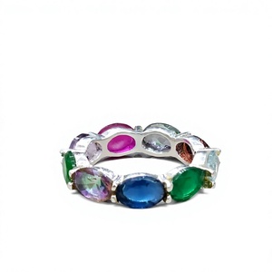 Colorful Multi Stone <b>Ring</b> 925 Sterling <b>Silver</b> Rainbow Eternity Band Oval Gemstone <b>Ring</b> Stackable Jewelry For Wedding Gift - Product Image 1