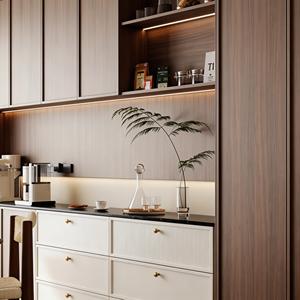 Buffet moderne minimaliste MUJU en bois de noyer avec éclairage LED, poignées dorées, <span class=keywords><strong>crédence</strong></span> en pierre <span class=keywords><strong>noire</strong></span> pour salon/salle à manger/<span class=keywords><strong>cuisine</strong></span> - Product Image 4