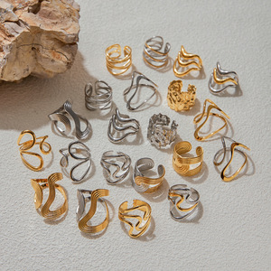 Alien <b>Ring</b> <b>Set</b> Geometric Wave Design Stainless Steel <b>Rings</b> For Women Party Jewelry Gold <b>Silver</b> Tone Fashion <b>Rings</b> - Product Image 2