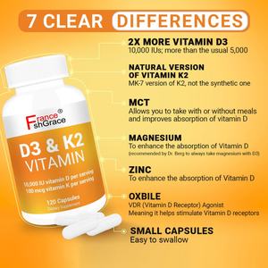 Suplemento de Vitamina D3 K2 de Alta Calidad, 120 Cápsulas, Promueve la Digestión, Suplemento Vitamínico para Adultos - Product Image 5