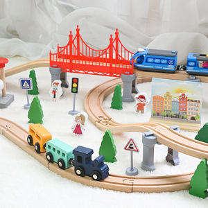 Juego de vías de tren de madera, 74 piezas, ensamblaje educativo para niños de 4 a 6 años, compatible con vías de ferrocarril - Product Image 4