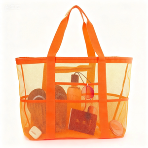 Bolsas de playa plegables de malla para mujer, bolsas de verano con cremallera superior, impermeables y a prueba de polvo, bolso de hombro de red para vacaciones en la playa - Product Image 2