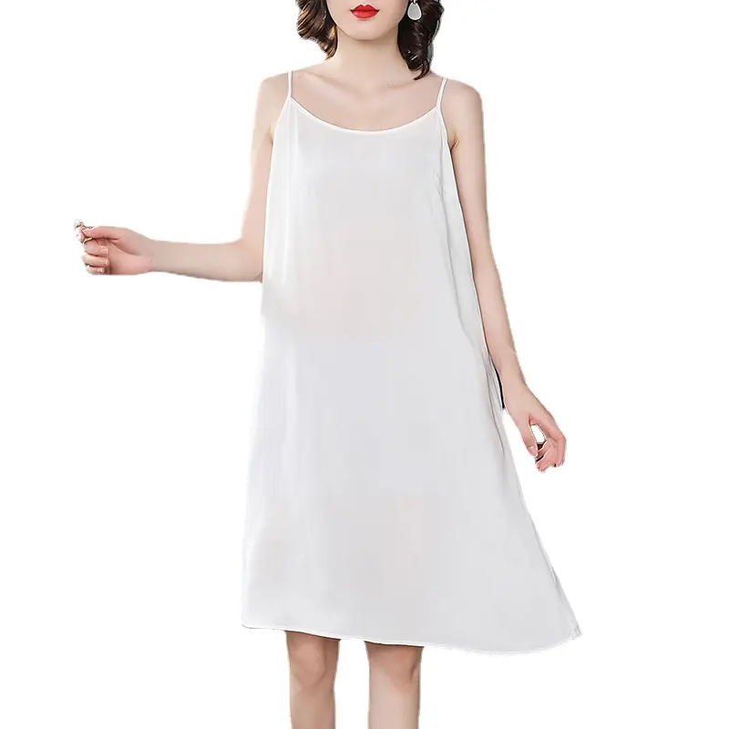 A-line 2023 Summer Travel Loose and Slim White Pure Cotton Underlay Hanging Strap Cotton Dress Medium Length