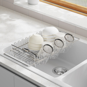Stainless Steel 2-Tier Expandable <b>Dish</b> Drying <b>Rack</b> with Cup Holder, Bowl and Plate Organizer - Product Image 1