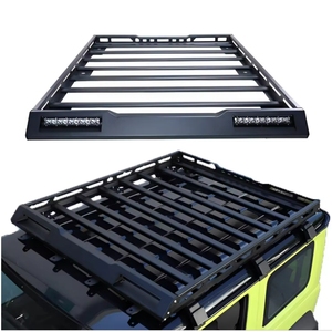 Porte-panier en aluminium 4x4 avec barre lumineuse Porte-bagages <span class=keywords><strong>de</strong></span> <span class=keywords><strong>toit</strong></span> <span class=keywords><strong>de</strong></span> voiture Accessoire pour Suzuki Jimny Sierra JB74 JB74W JB64 JB64W - Product Image 1