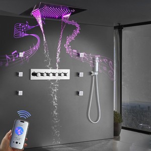Soffione <span class=keywords><strong>Doccia</strong></span> a LED Cromato 500*500mm con Funzione Musicale, Set <span class=keywords><strong>Doccia</strong></span> Incassato con Termostato, Getti a Pioggia e Massaggio in Ceramica - Product Image 2