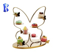 Banquete de fiesta Buffet Catering Cupcake Display Risers Decoraciones de mesa Vidrio dorado y soporte de pastel y postre de metal Set Boda