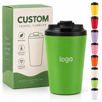 Vente en gros de gobelets à café réutilisables en acier inoxydable à double paroi de 12 oz 304 personnalisés avec couvercle anti-fuite pour les voyages en voiture