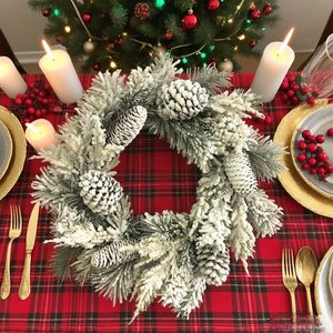 Guirnalda de Navidad ecológica con agujas de <span class=keywords><strong>pino</strong></span> simuladas y piñas Polvo de nieve Adorno decorativo colgante y anillo de vela - Product Image 1