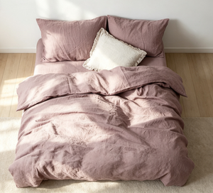 Set di Biancheria da Letto in Lino Francese 100% Lavato, Colore <span class=keywords><strong>Rosa</strong></span> Mauve, <span class=keywords><strong>Copripiumino</strong></span> in Lino Tinta Unita - Product Image 3