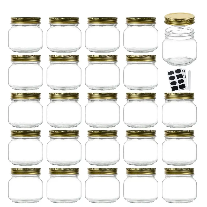 8 Oz Stoples Kaca Bulat Biasa Kaliber Mason Jar dengan Tutup untuk Penyimpanan Caviar Herbs Jelly Jam Madu Peralatan Makan Keselamatan