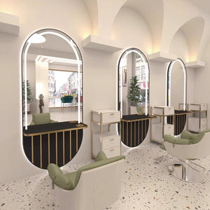 Miroir de salon de coiffure à éclairage LED en vente chaude, station de miroir de salon de coiffure, miroir de conception de style de salon de coiffure, miroir de coiffure suspendu à une seule face - Product Image 6
