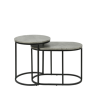 Tables basses gigognes lot de 2 tables rondes modernes en bois marbré blanc, table d'appoint cadre en métal noir ovale-dessus gris et pied noir