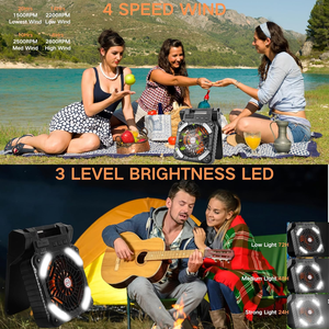Ventilador de energía <span class=keywords><strong>solar</strong></span> portátil recargable de 10400mAh, 5 velocidades ajustables con luz LED, ventiladores para tienda de campaña de viaje, camping en casa - Product Image 4