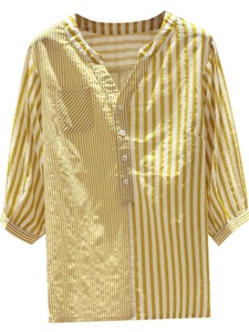 Kemeja Wanita Lengan Panjang V-neck Motif Garis-garis Longgar Modis Terbaru Grosir Butik Musim Panas - Product Image 6