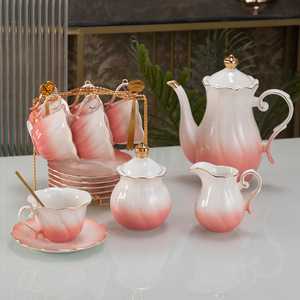 Juego de Té de Porcelana Elegante con Forma de Flor, 15 Piezas, Azucarera, Tetera, Taza de Café de Cerámica y Platillo, Juego de Té para Regalo - Product Image 4