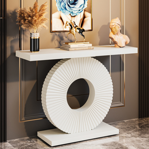 KUSIMI Tables consoles d'entrée en bois au design géométrique classique et élégant, couleur blanc, pour couloir et entrée - Product Image 5
