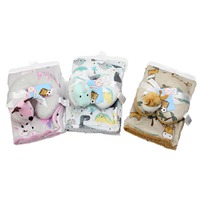 Couverture climatisée double couche en peluche imprimée Softfly pour bébé, avec oreiller en U en forme de tête d'animal, 102x76cm, pour nourrissons et jeunes enfants