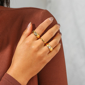 Stainless Steel 18K Gold Plated Chunky Band <b>Finger</b> <b>Ring</b> Inlaid Rectangle Oval Zircon Minimalist Trendy Statement <b>Ring</b> For Women - Product Image 2