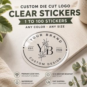 Autocollants transparents personnalisés avec logo de marque, découpés à la forme, en <span class=keywords><strong>vinyle</strong></span> imperméable pour la décoration d'emballages de petites entreprises - Product Image 2