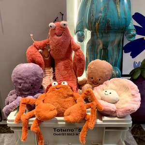 Nuevo Set de Peluches de la Serie Mariscos Jellycat 2026, 6 Piezas: Pulpo, <span class=keywords><strong>Cangrejo</strong></span>, Langosta, Camarón, Almeja, Venta al por Mayor de Fábrica con Bolsa Protectora - Product Image 1
