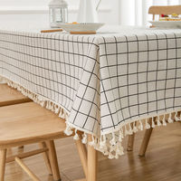 Nappe de table rectangulaire moderne personnalisable à motif de dessin animé, anti-poussière, imperméable, réutilisable, multi-tailles, en tissu de lin avec pompons
