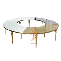 Table serpentine incurvée grande taille en acier inoxydable avec plateau en verre, démontable, fournie par le fabricant, pour hôtels