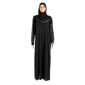 工厂定制传统穆斯林马克西礼服长袍纯色连帽长阿巴亚伊斯兰女装