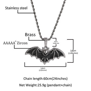 KAMMY en stock, pendentif chauve-souris serti de pierres, plaqué or 18 carats, breloques animales, collier en zircon noir, bijoux pour homme, fête - Product Image 3