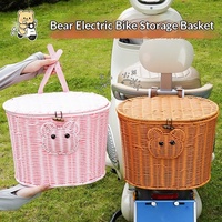 Panier arrière minimaliste en rotin PP pour trottinettes électriques avec couvercle, anti-poussière, avec barre en acier renforcée, rangement pour siège arrière