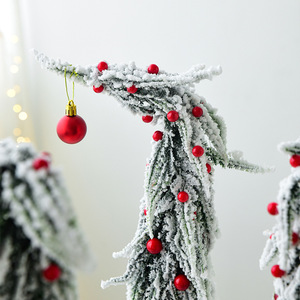 36-60cm PE Flocked <b>Christmas</b> <b>Tree</b> Unique Curved Design with Red Bells Tabletop Xmas Decor Boutique Holiday Hanging Ornament - Product Image 4