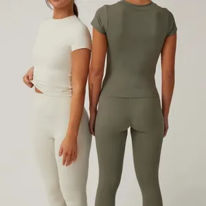2023 Benutzer definierte Ropa Yoga Gym Legging Set Frau Active wear Fitness Damen 2 Stück Crop Top und Leggings Set
