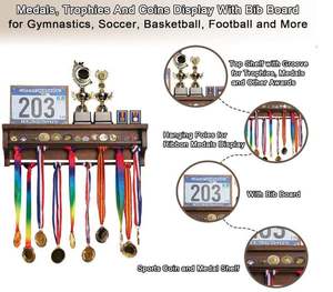 Vitrina <span class=keywords><strong>de</strong></span> Madera Marrón para Exhibición <span class=keywords><strong>de</strong></span> Medallas, Estante para Trofeos Montado en la Pared con Panel para Colección Deportiva - Product Image 2