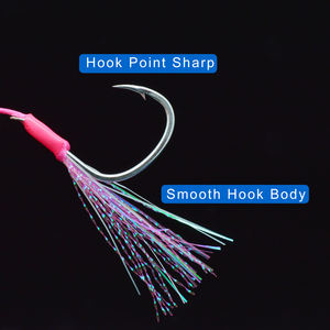 Anzuelo de pesca Jigging de doble asistencia, 2 #1 #-5/0, línea de PE de plumas, anzuelo doble para jigging, anzuelos de asistencia para pesca, Rosa - Product Image 3