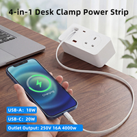 Multiprise de bureau compacte industrielle 132 mm avec câble rétractable de 2 m, ports USB de charge rapide PD 20 W, en ABS, pour usage hospitalier, prise UK