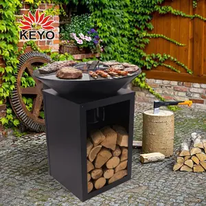 Gartengrill im Freien Kaminkapfel feuerholz-Zündholz brenner vertikal stehend Holzverbrennung-Feuerstelle BBQ-Grill mit Brasero-Plancha-Teller