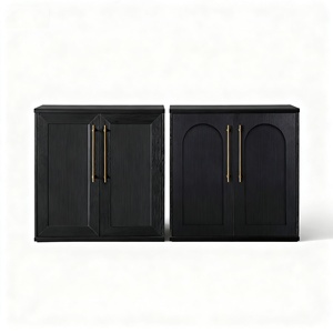 <span class=keywords><strong>Buffet</strong></span> compact contemporain en bois <span class=keywords><strong>noir</strong></span> MDF PB avec de longues poignées dorées pour le salon et la salle à manger - Product Image 4