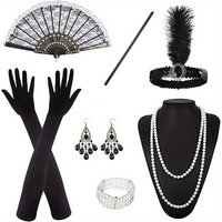 Ensemble d'accessoires de costume Flapper des années 1920 : Bandeau à plumes, Gants, Éventail, Boucles d'oreilles, Collier pour Adultes – Kit de Fête Costumée Gatsby