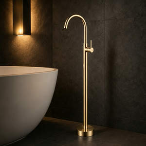 Robinet sur pied gris, finition minimaliste, monocommande, pour lavabo de salle de bain - Product Image 5