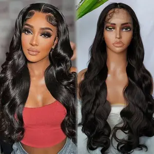 KEMY HAIRPelucas de encaje frontal sintético Color negro Body Wave Wear Go Pelucas sintéticas Pelucas sin pegamento Fibra Premium para mujeres negras