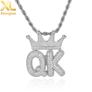 2026 New Design Crown Small Letters Copper Pendant <b>Necklaces</b> <b>Silver</b> Plated Gold Plated Rope Tennis Chain Custom <b>Name</b> Hip Hop - Product Image 2