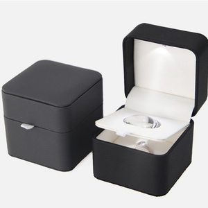 Drawer <b>Box</b> Base an Lid Packaging New Creative PU Leather LED Light Valentine's Day Proposal Ring <b>Box</b> with Loupe Factory - Product Image 1