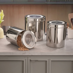Stainless Steel Food Container Round Airtight <b>Storage</b> <b>Jar</b> Minimalist Design <b>for</b> <b>Kitchen</b> Use - Product Image 1