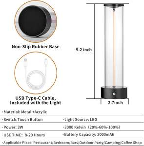 Lámpara de Escritorio USB Inalámbrica para PC, Lámpara de Mesa Minimalista para Mesita de Noche, Luces Modernas para Mesita de Noche, 3 Niveles de Intensidad Táctil, Tamaño Pequeño - Product Image 2