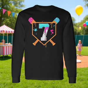 T-shirt à manches longues pour garçons, col ras du cou, impression numérique, pour fête d'anniversaire, 7e anniversaire, thème crème glacée, baseball - Product Image 3