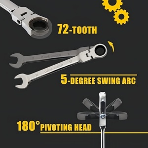 <b>12</b> Pieces Metric Flex-Head <b>Ratchet</b> Wrench Set, 8-19mm Combination Ratcheting Spanner Kit for Mechanics - Product Image 6