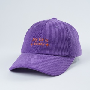 Cappellino da Baseball Viola Non Strutturato Personalizzato di Alta Qualità in Cotone con Logo e Lettere Ricamate in Tessuto Corduroy - Product Image 3