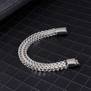 Pulsera de Cadena y Eslabones de Acero Inoxidable Plateado de Doble Capa para Hombre, Diseño Geométrico Vintage, Joyería de Regalo - Product Image 4