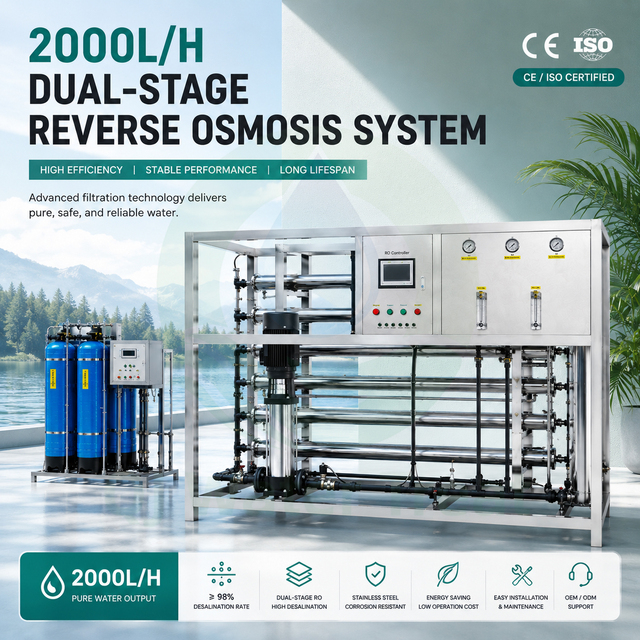 2TPH Dual-Stage RO System Full Stainless Steel 2000LPH Reverse Osmosis Plant for Laboratory and Electronic Parts Cleaning
