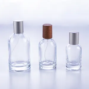 Круглая пустая парфюмерная бутылка с деревянной крышкой и обжимной крышкой, 30 мл, 50 мл, 100 мл
